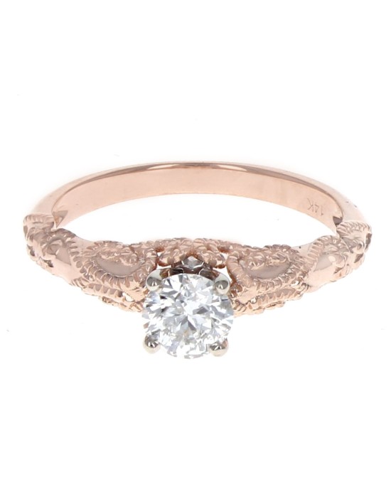 0.48ct Round Brilliant Diamond Milgrain Engagement Ring